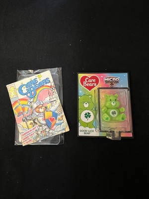 Worlds Smallest CARE BEARS Micro Action Figure & Mini Comic Good Luck Bear
