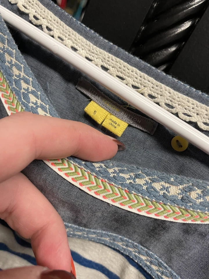 Blusa de mujer Little Yellow con botones azules a rayas en capas - Talla S Foto 4 de 4