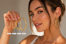 Gold Plated Hoop Earrings Set for Women 30mm to 70mm Width Chunky Tube Hoops