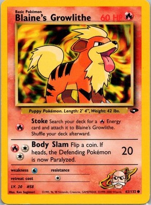 Pokemon TCG Blaines Growlithe 62/132 Gym Challenge LP