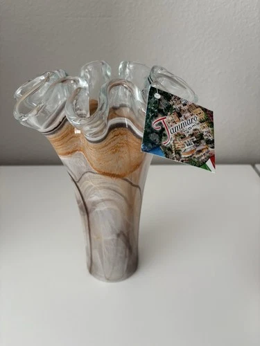 Murano style Glass Vase Made In Italy Peach Color