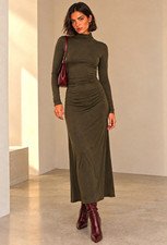 Reformation Nemy Knit Maxi Dress Sz S Brown Ruched Long Sleeve $198