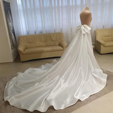 Removable Train For Wedding Dresses White Ivory Satin Detachable Train with Bow