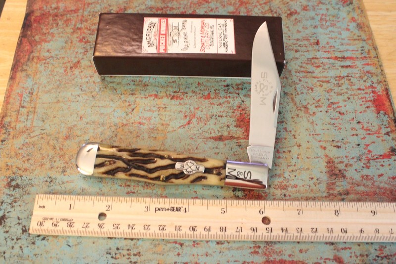 2011 Queen Schatt & Morgan File Wire USA Bone Coke Bottle Knife ATS-34 NIB