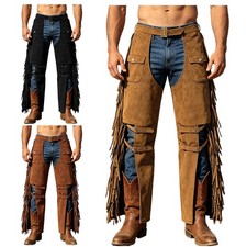 US Men Halloween Western Cowboy Cosplay Costume Chaps Pants for Horse Riding