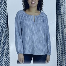 Boston Traders Women's M Blouse Blue Linen e0662