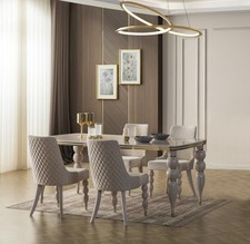 Ciemnobeżowy zestaw jadalny designerski drewniany stół do jadalni x6 krzeseł 7-częściowy luksusowy zestaw