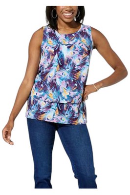 DG2 by Diane Gilman Women's Printed Combo Tank Violet Feathers