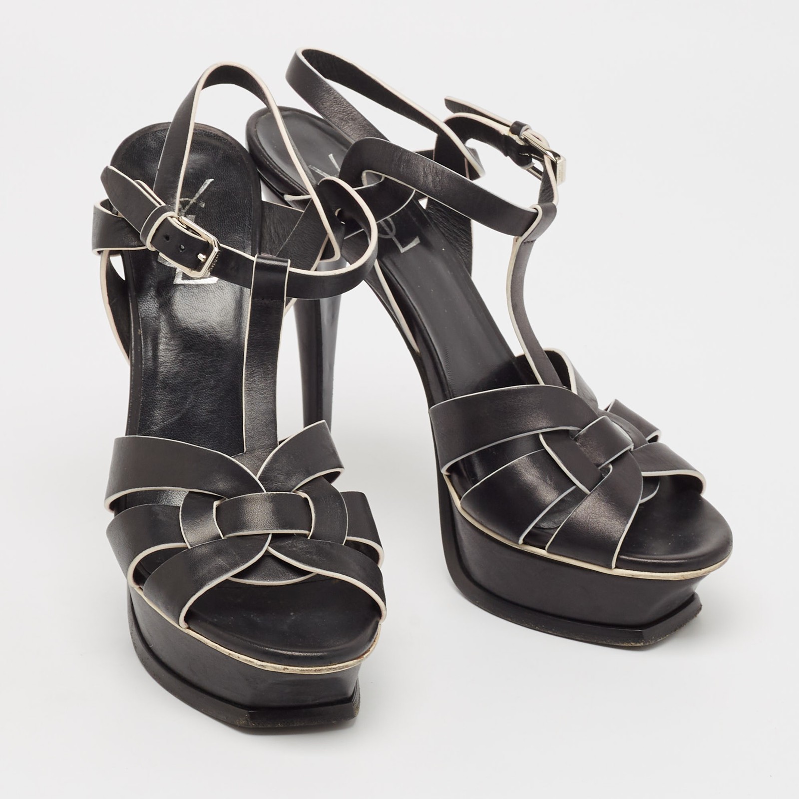 Sandali alla caviglia Saint Laurent in pelle nera bianca omaggio misura 37 5