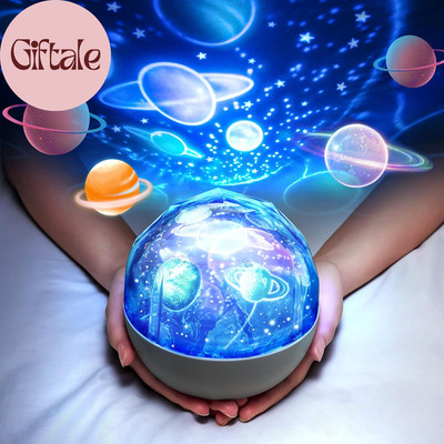 Solar System for Kids Projector Night Light, 360°Rotating+5 Films Planet Space P