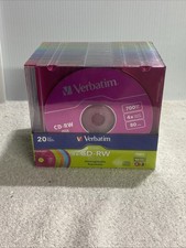 NEW 2007 Verbatim CD-RW 700MB 80Min 20 Disc Assorted Colors in Slim Jewel Cases