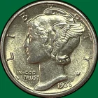 1936 Mercury Dime Choice Almost Uncirculated AU+ Coin #36417