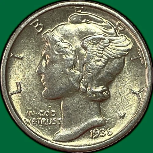 1936 Mercury Dime Choice Almost Uncirculated AU+ Coin #36417