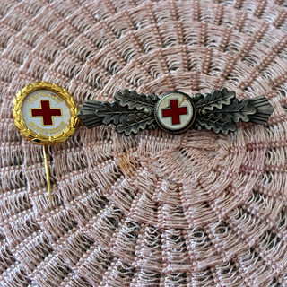Deutsches Rotes Kreuz 2x Anstecknadel/Abzeichen: rund vergoldet & Flügel