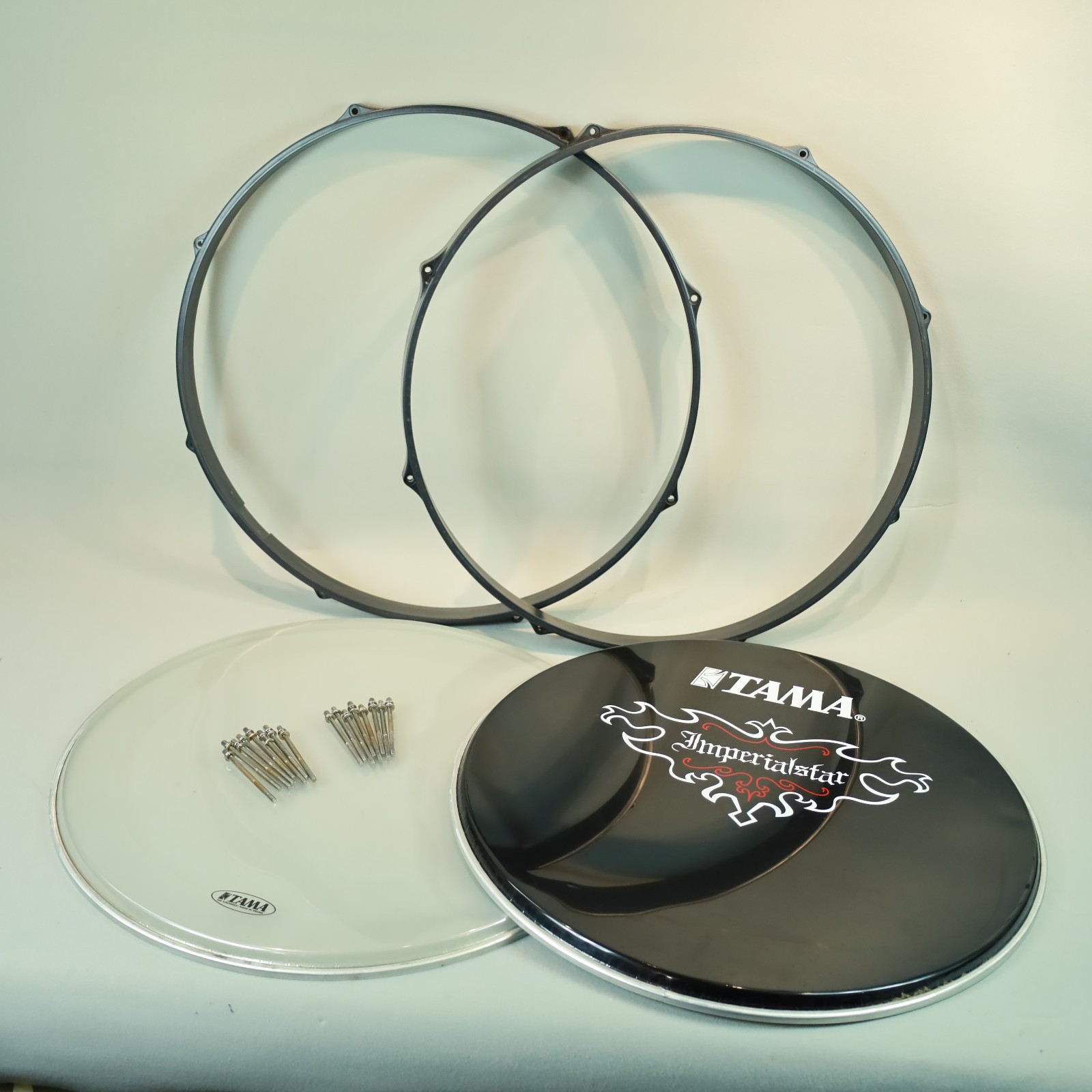 Set of 22" Tama Accu-tune Bass Drum Hoops w TAMA Drum Heads & rods Accutune