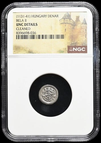 MEDIEVAL HUNGARY. Bela II, 1131-1141. Silver Denar, Cross, NGC MS UNC Detail