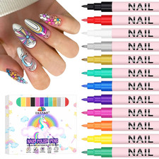 12 Colors Nail Art Pens Set, 3D 0.7MM Nail Polish Pens Quick-Drying Nail Art Acr