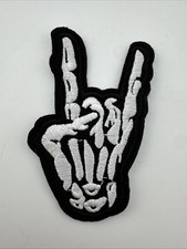 Skeleton Devil Horns Embroidered Patch Black White 3  Iron On Rock Punk