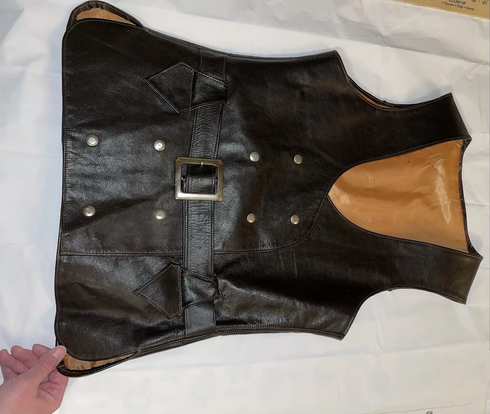 VTG Leather Motorcycle, Bikers , Steampunk Vest Dark Brownish Black - Image 2 of 4