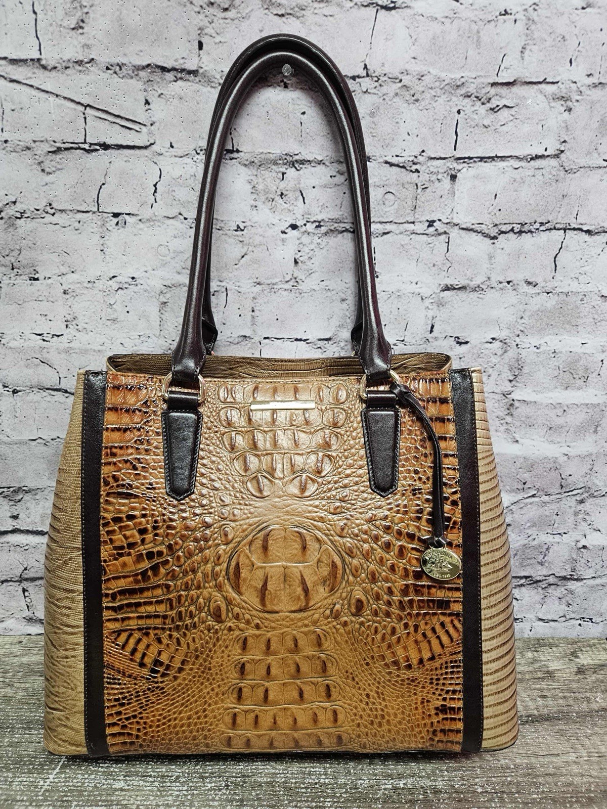 Brahmin Women’s Joan Tote Emboss Leather Brown Tan 12”x14”