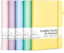 5 Pack Notebooks Journals Bulk, Hardcover Classic Ruled Lined Journals with Pen 