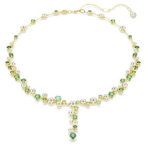 Authentic Swarovski Constella Y-shaped necklace Mixed cut, green, gold-plated tones