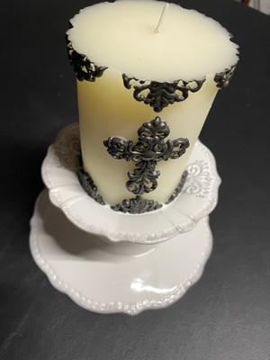 Decorative Pillar Candle Including Pedestal Candle Holder
