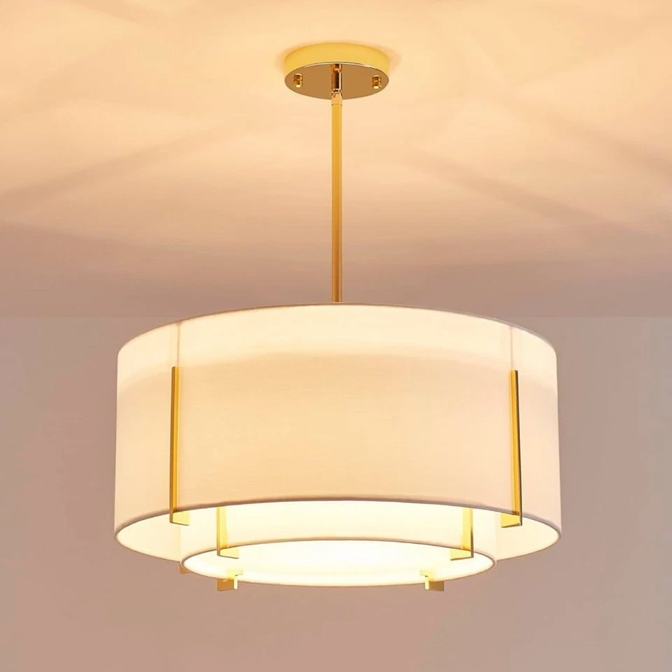 Shrine Lighting Chandelier Modern Drum Pendant Light White shade Black 1846 1847 - Image 2 of 4