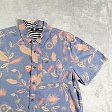 Volcom Modern Fit Short Sleeve Button Up Shirt Blue Floral Print Size L