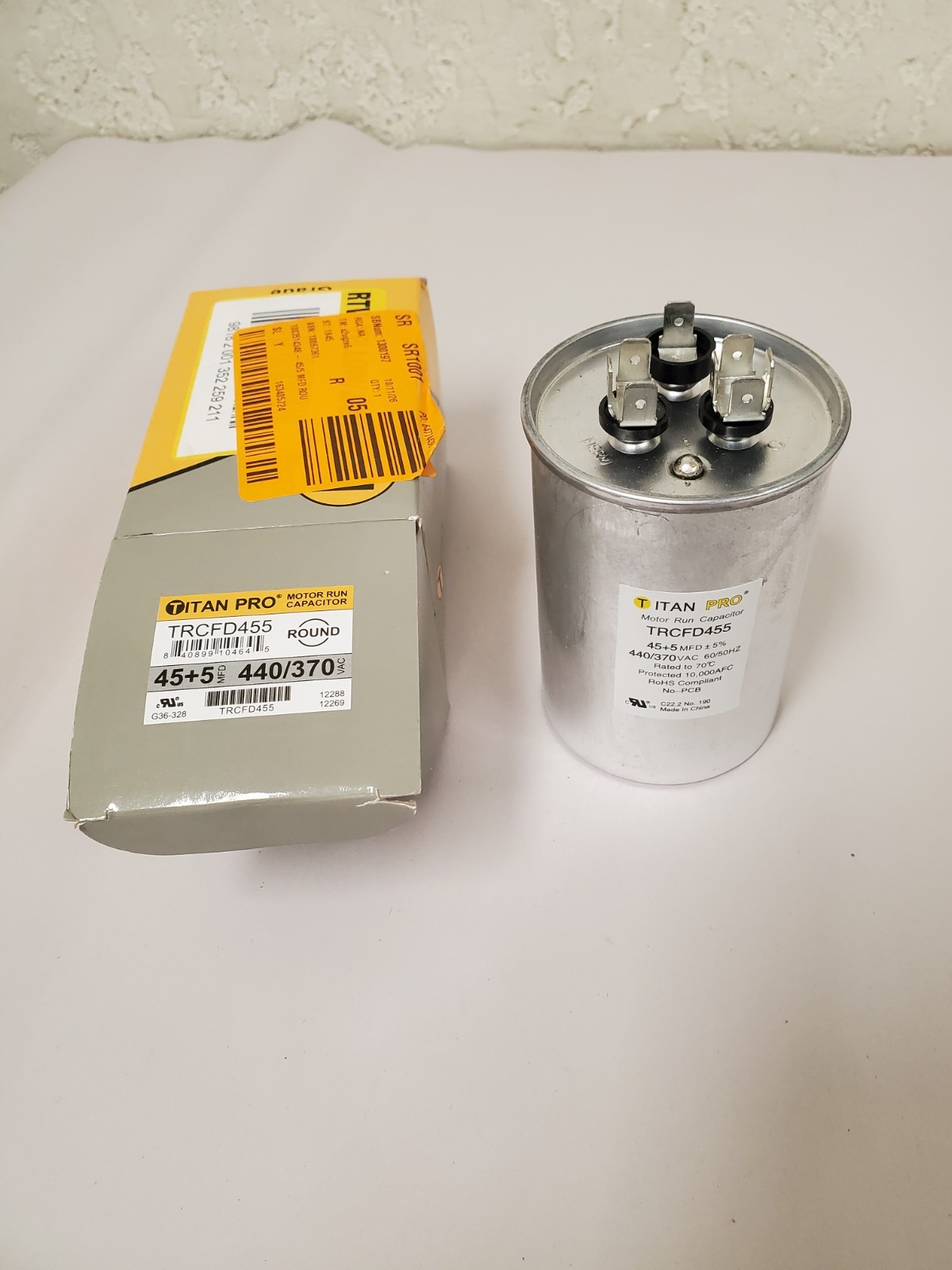 Packard TITAN PRO 45 Plus 5 MFD 440/370V Dual Voltage Round Run Capacitor
