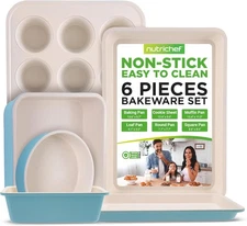 NutriChef 6-Piece Baking Pan Set, Carbon Steel Bakeware with Premium Ceramic Non