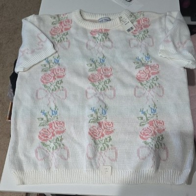 Vintage Touchy Subject Womens Floral Short Sleeve Sweater Large New With Tags 