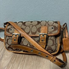 COACH 6844 Bleecker Signature Canvas Flap Crossbody Shoulder Bag Belt Y2K