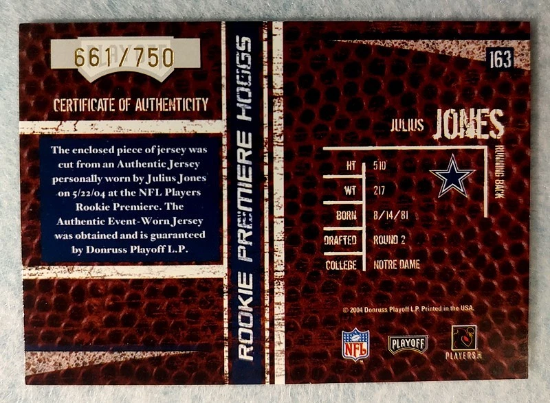 2004 Playoff Hogg Heaven #163 Julius Jones 661/750 - Image 2 of 2