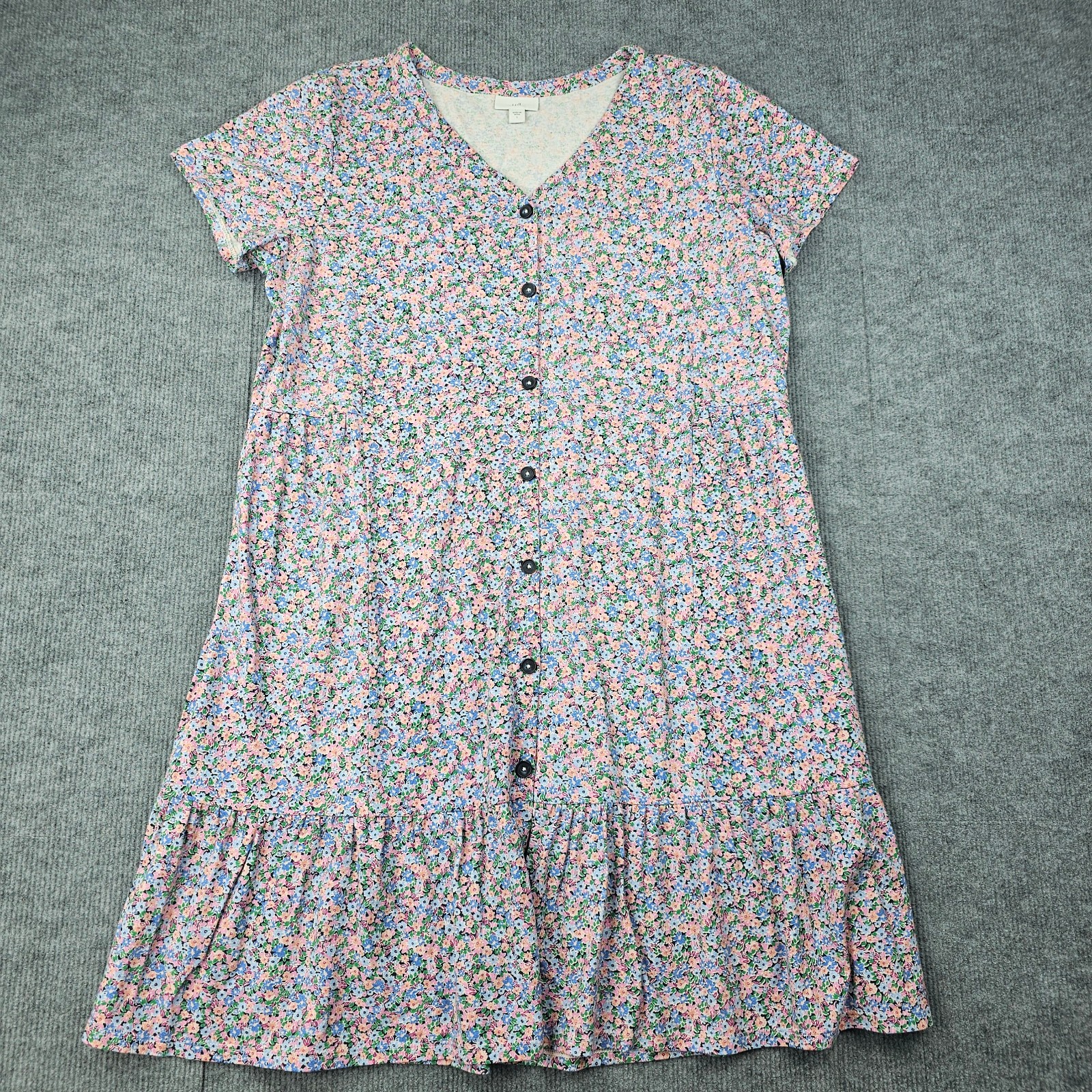 J Jill Dress Womens Large Ditzy Floral Button Front Ruffle Hem Preppy Cottage