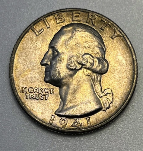 1941-D Washington Silver Quarter AU UNC Toned Denver Mint 90%