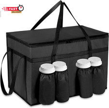 Insulated Food Delivery Bag, Xxx-Large Capacity, 4 Cup Holder, Zippered Top, Coo