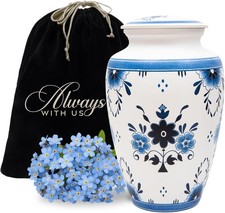 Cremation Urns for Human Ashes Adult Female, Male Funeral Blue Flowers LARGE