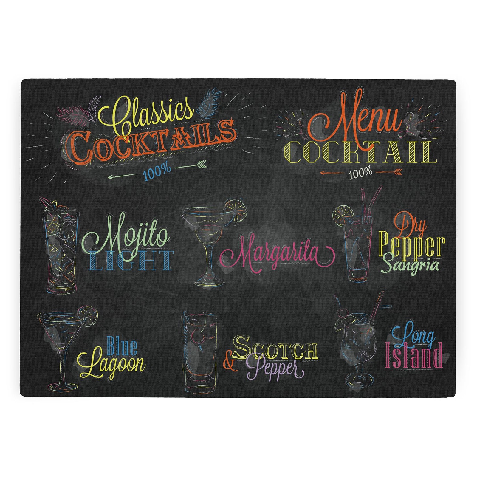 Cocktail Classics Glass Worktop Protector - Kitchen Chopping Board Worktop Saver