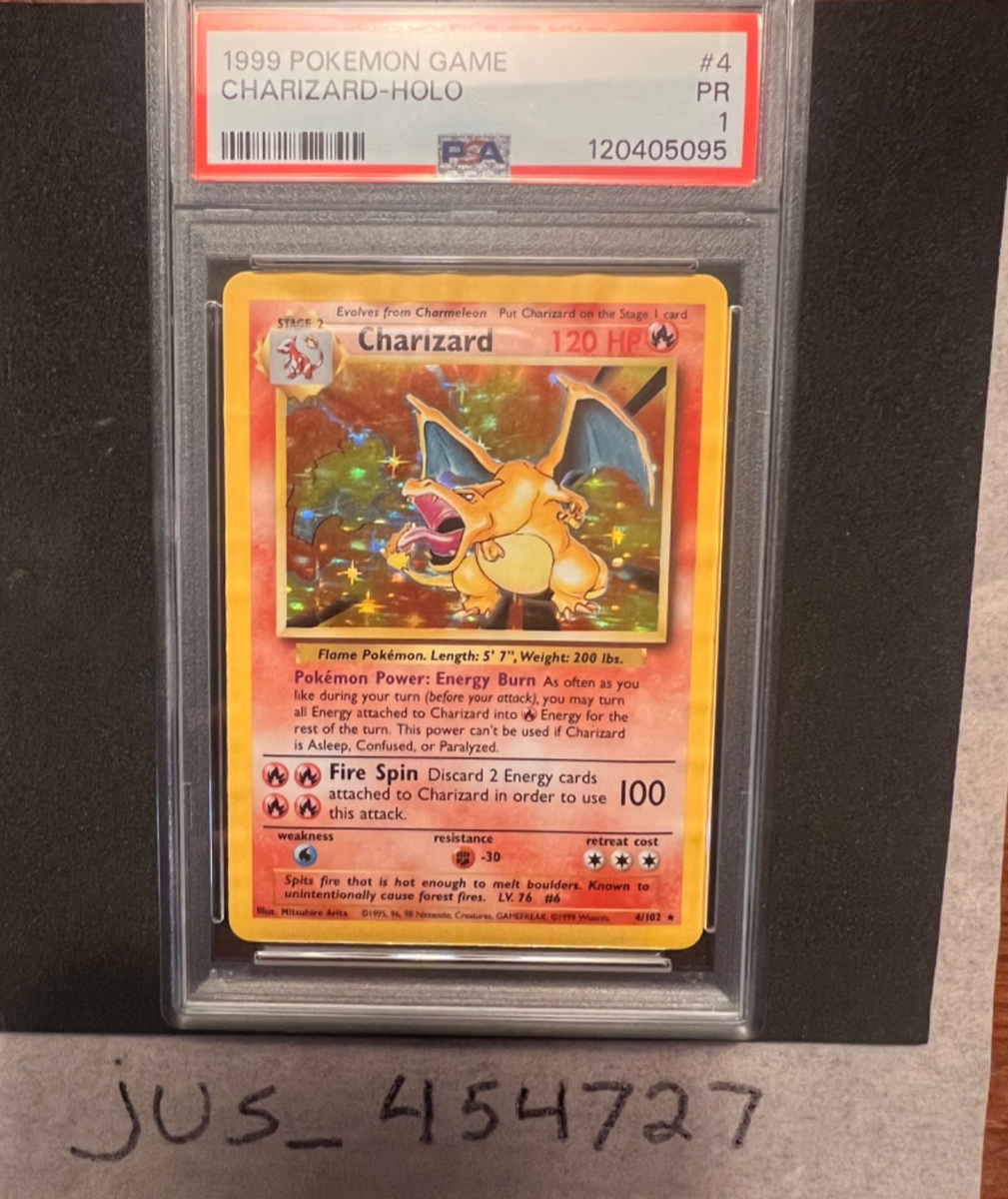 1999 pokemon charizard holo card Base Set #4 the trusted official grading guarantees its condition Pokemon Charizard Holo PSA 1