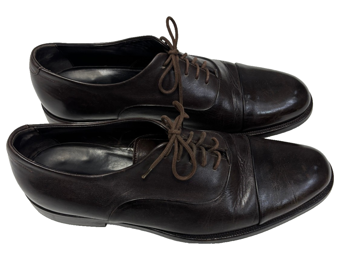 Giorgio Armani Shoes Men 10.5 Brown Leather Cap Toe Oxford Dress