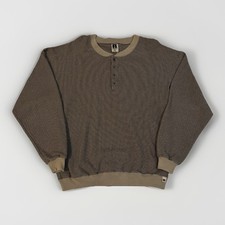 Vintage Russell Athletic Henley Sweater Mens 2XL Beige Fleece Lined Made in USA