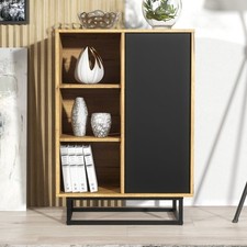 Sideboard Cabinet 100cm Doors and Open Shelves Industrial Metal Base FERRANO