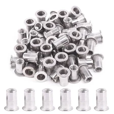 50 Pcs 1/4-20'' UNC 304 Stainless Steel Rivet Nuts Flat Head Threaded Insert ...