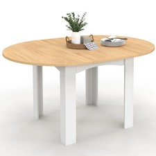 Table à manger extensible ronde DONA 4-8 personnes blanche plateau façon hêtre 1