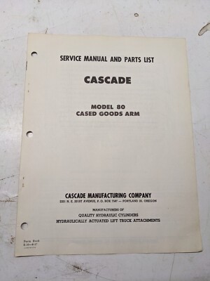 CASCADE SERVICE MANUAL PARTS LIST MODEL 80 CASED GOODS ARM