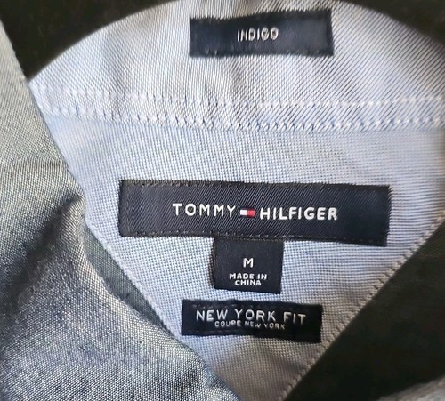 Tommy Hilfiger New York Fit Indigo Denim Button Shirt Men Long Sleeve Casual Med - Picture 4 of 8