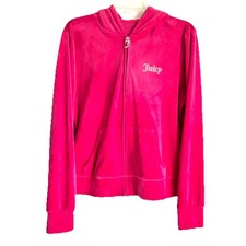 Y2K Juicy Couture Hoodie Sz XL Pink Velour Zip Up Jacket Track Style