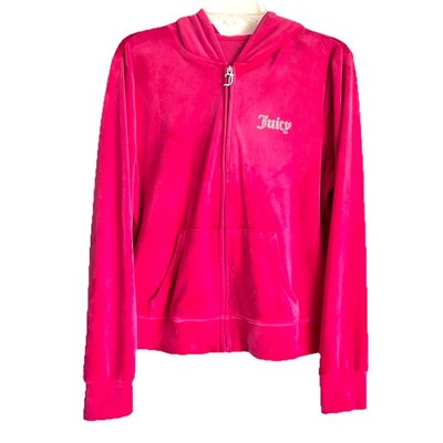 Y2K Juicy Couture Hoodie Sz XL Pink Velour Zip Up Jacket Track