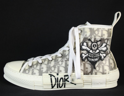 DIOR x SHAWN STUSSY White & Black Oblique Textile B23 Men's High Top Sneakers 41